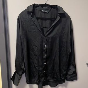 Black Satin Button Down